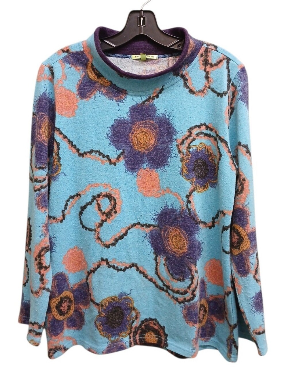 Trisha Tyler Blue Floral Abstract Patterned Women's Sweater Size Extra Large